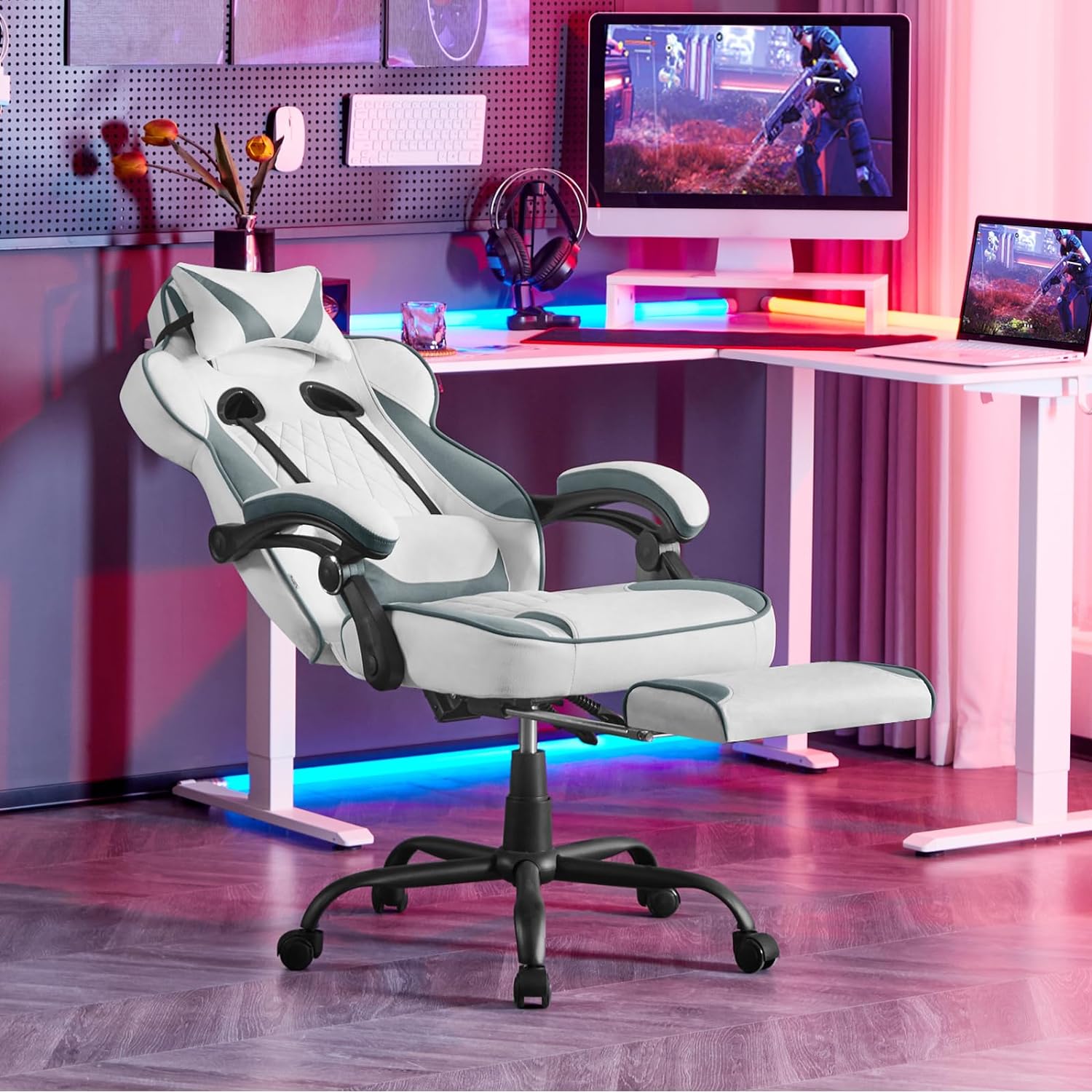 Fauteuil De Bureau Gamer Massant Ergonomique En Simili Noir Et Bleu, Hauteur Réglable - Chaise de bureau Fauteuil De Bureau Gamer Massant Ergonomique En Simili Noir Et Bleu, Hauteur Réglable - Chaise de bureau