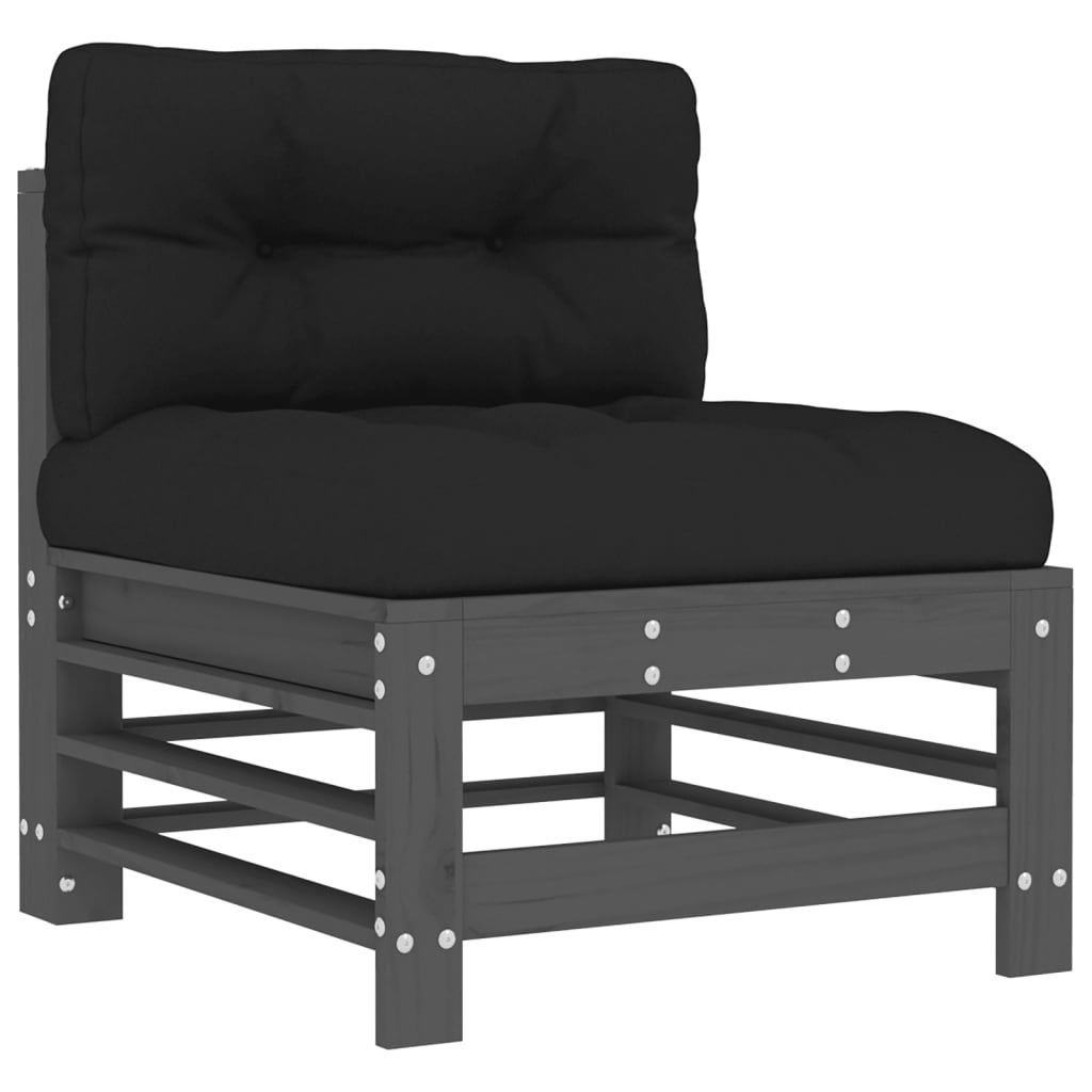 Salon de jardin 8 pcs avec coussins gris bois massif vidaXL - 5