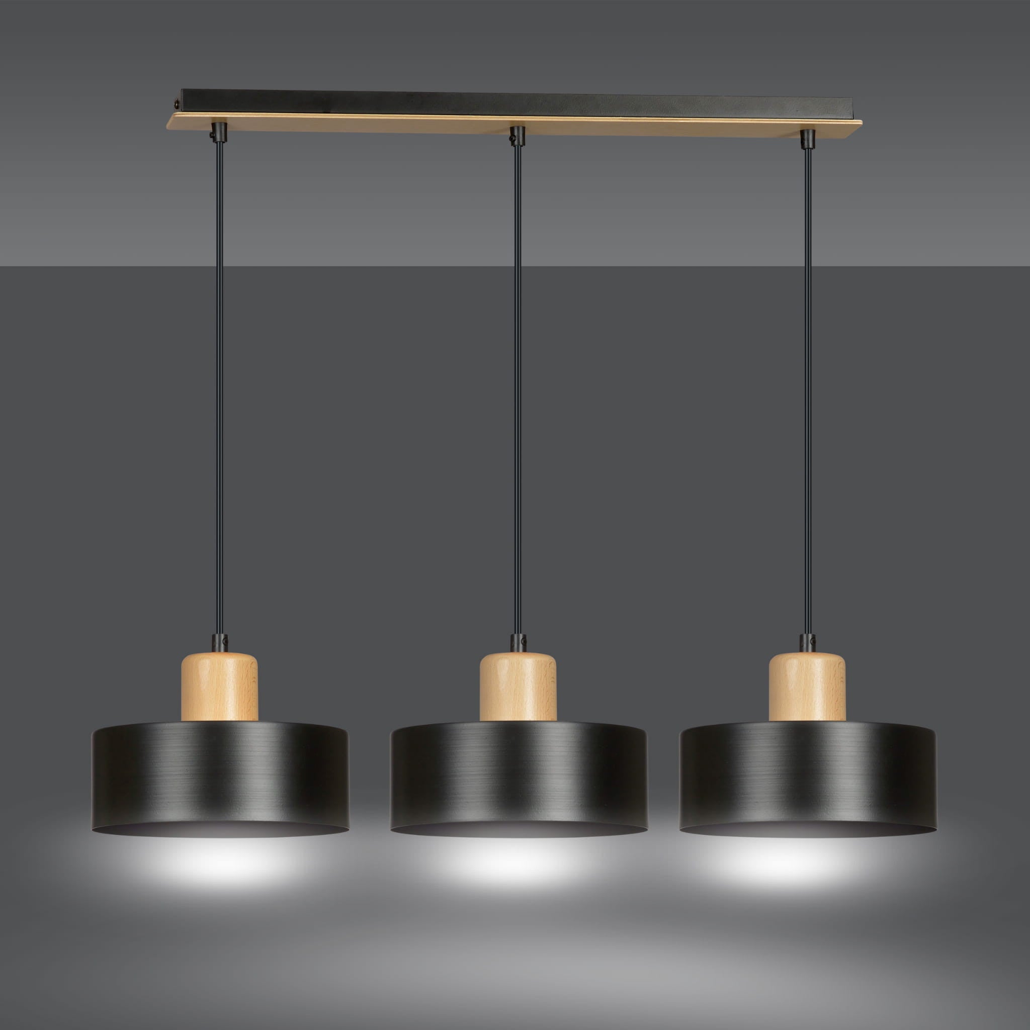 Lampa wisząca Torin czarna-jasne drewno 3xE27x15W wym: 100 x 80 x 25 cm metal Emibig - 5