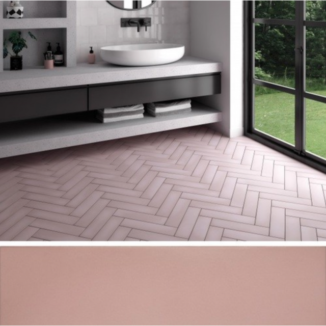 Carrelage sol / mur pose baton rompu chevron uni rose mate STROMBOLI ROSE BREEZE (vendu par boite de 0.65m2)