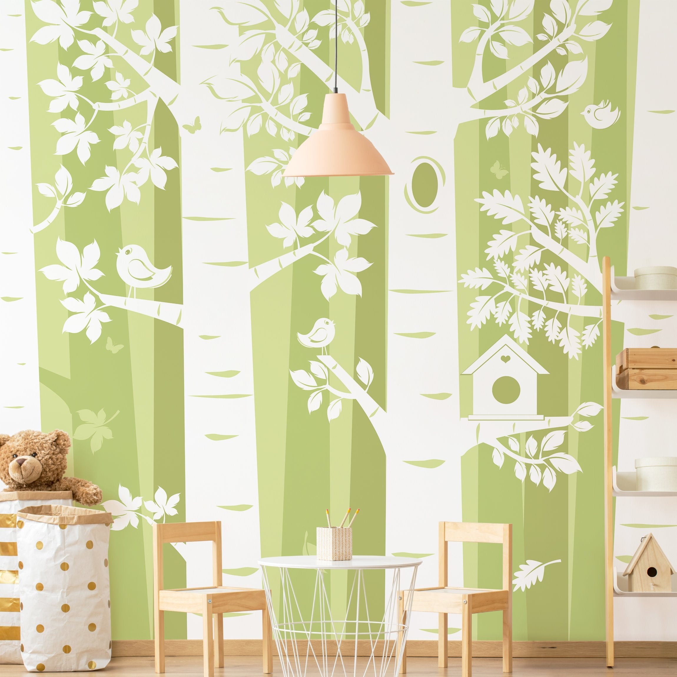 Papel pintado fotomural árboles bosque verde 15 - habitación infantil niño niña bebé - tnt 192 x 192 cm premium