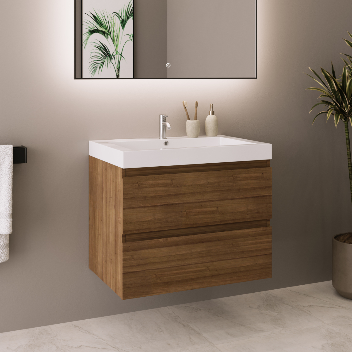 Mobile bagno sospeso con lavabo 60 cm rovere dorato con 2 cassetti ...