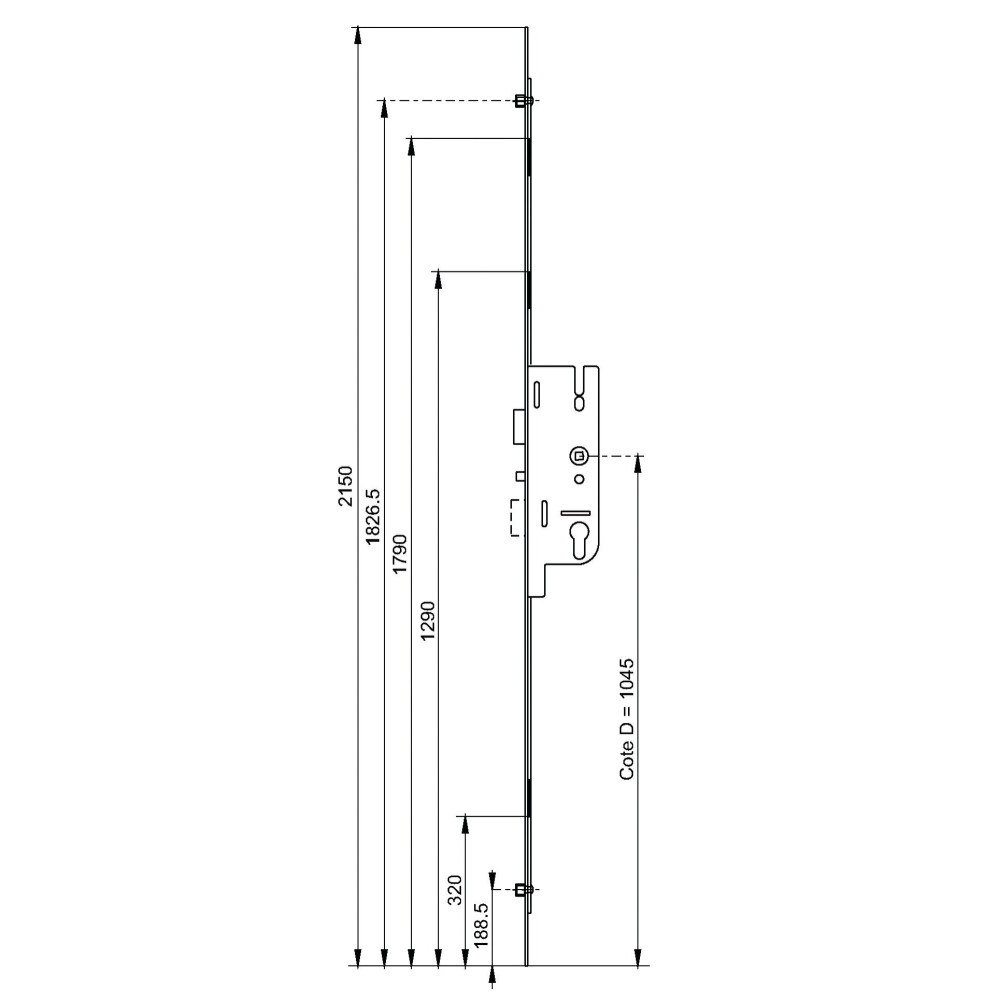 Serrure à larder FERCOMATIC 40 70 2 galets têtière 16mm Longueur 2150mm FERCO 6 33164 03 0 1 - 3