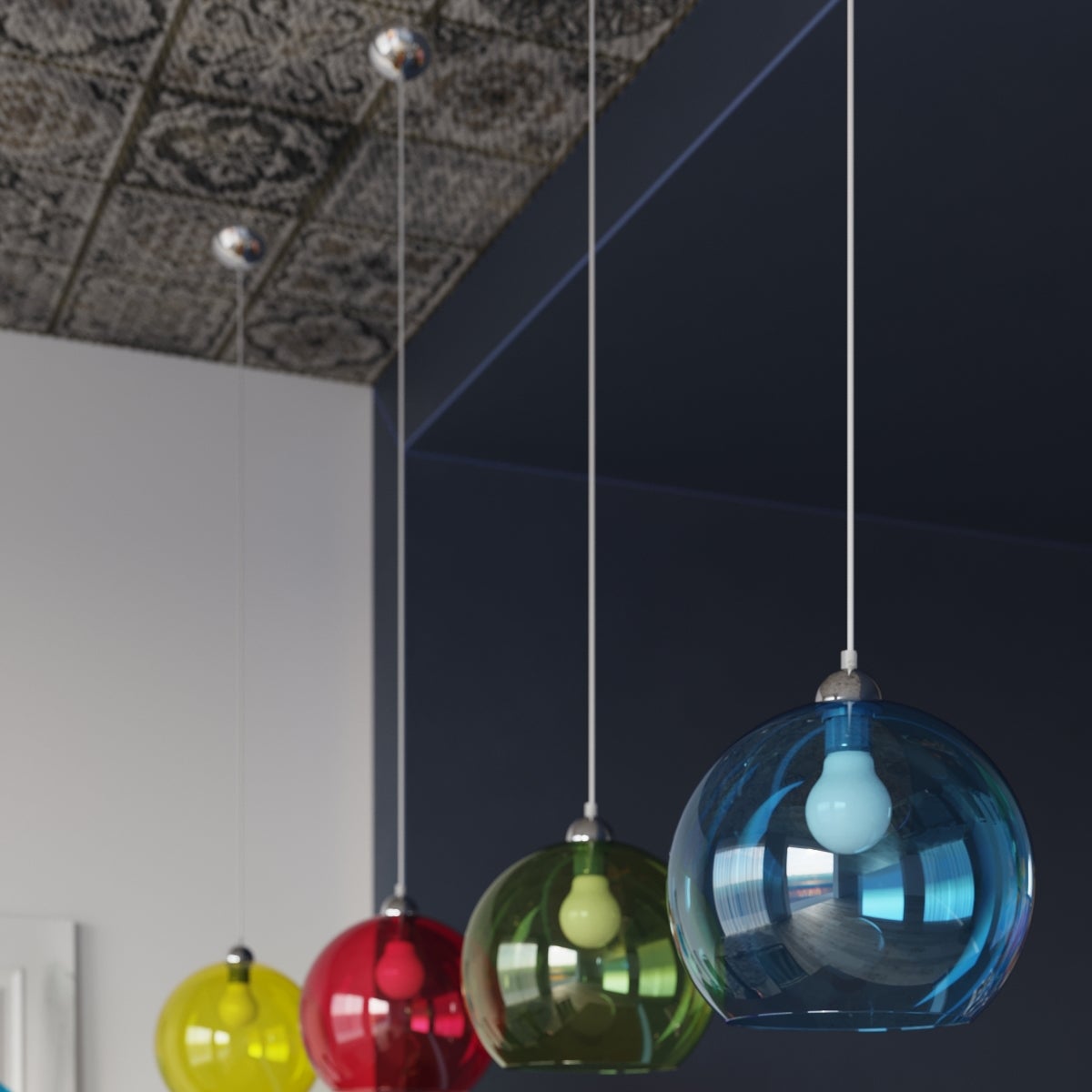 Suspension Acier Rouge E27 1 Ball - 8