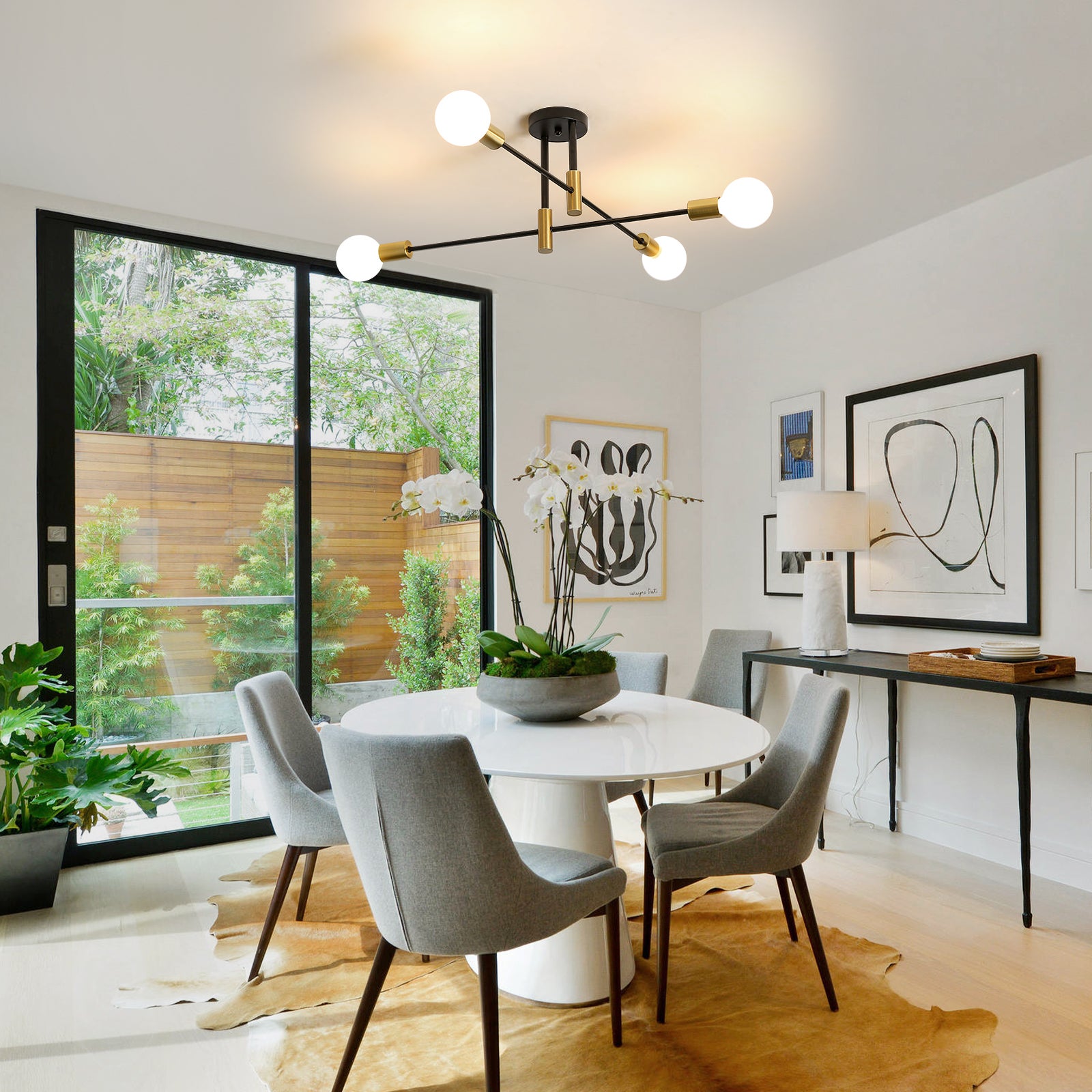 GLAMARIS Plafonnier Lustre Noir Industriel 4 Lumières,E27 Sans Ampoule,71x71x26.5cm,Éclairage Décoratif pour Salon,Chambre et Salle à Manger - 5