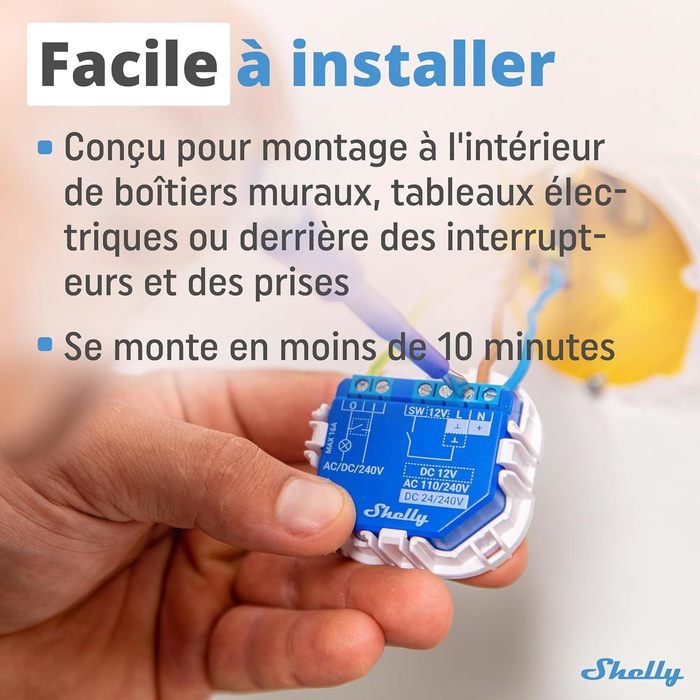 Shelly Plus 1 - Relais interrupteur connecté - 16A - Wi-Fi&Bluetooth - Contacts secs - Commande distance porte de garage, éclairage - 3