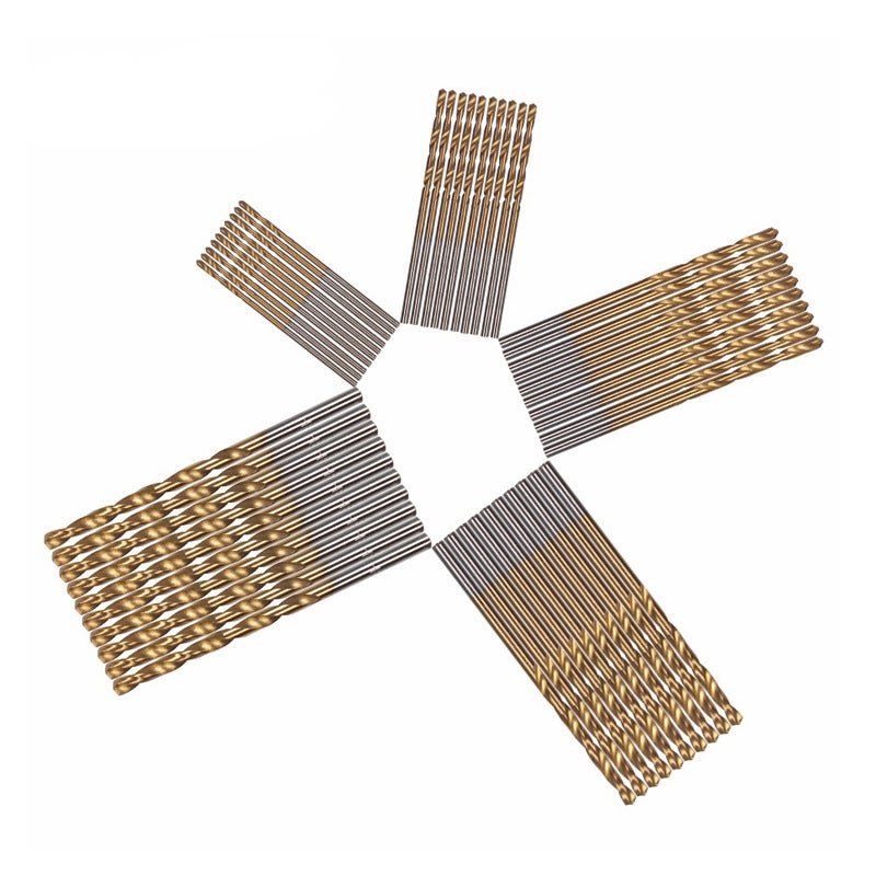 50 szt. Mini wierteł krętych ze stali szybkotnącej z powłoką tytanową HSS Wiertła kręte 1.0/1.5/2.0/2.5/3.0mm Mikro wiertła do i aluminium