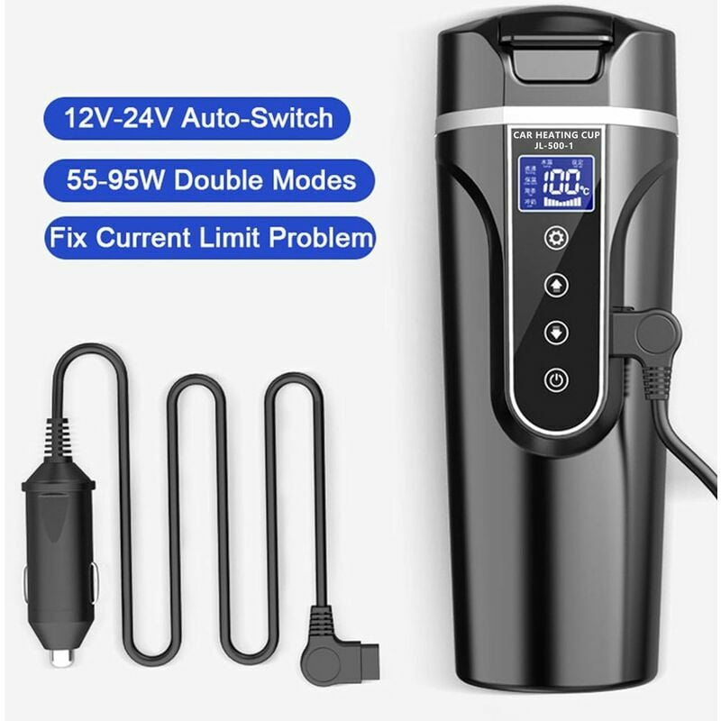Bouilloire de voiture, bouilloire électrique de voiture 12V/24V, tasse d'eau chauffée avec écran LCD, en acier inoxydable 304 - 2