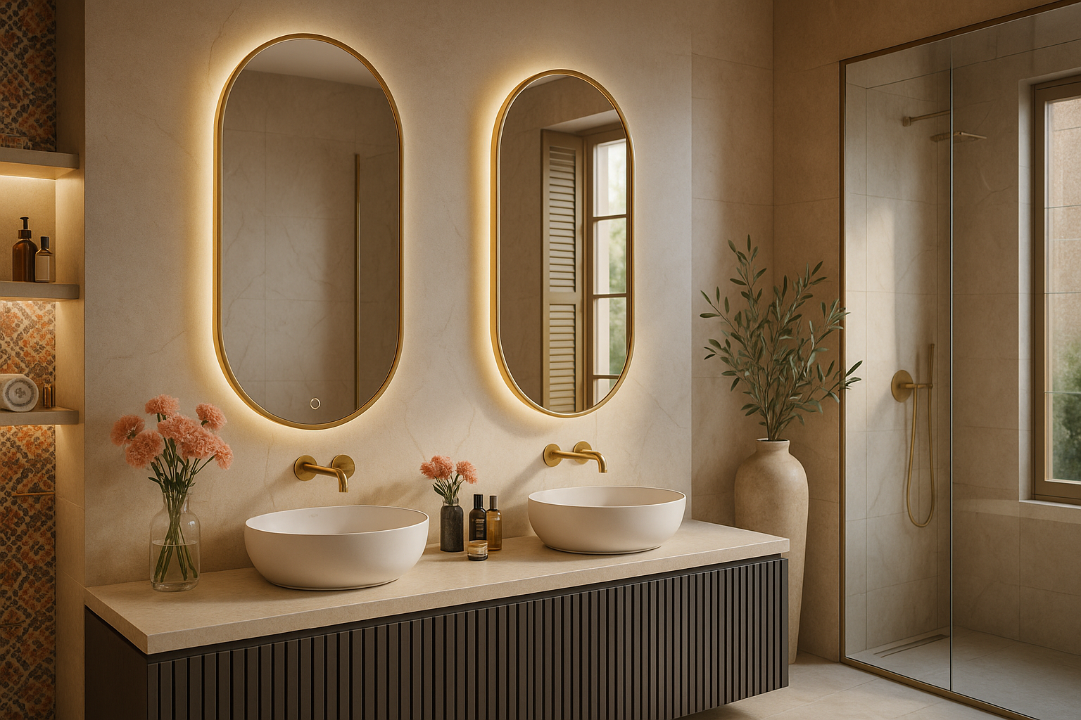 OVAL LINE LED lustro w złotej ramie 100 x 50cm z oświetleniem LED - 3