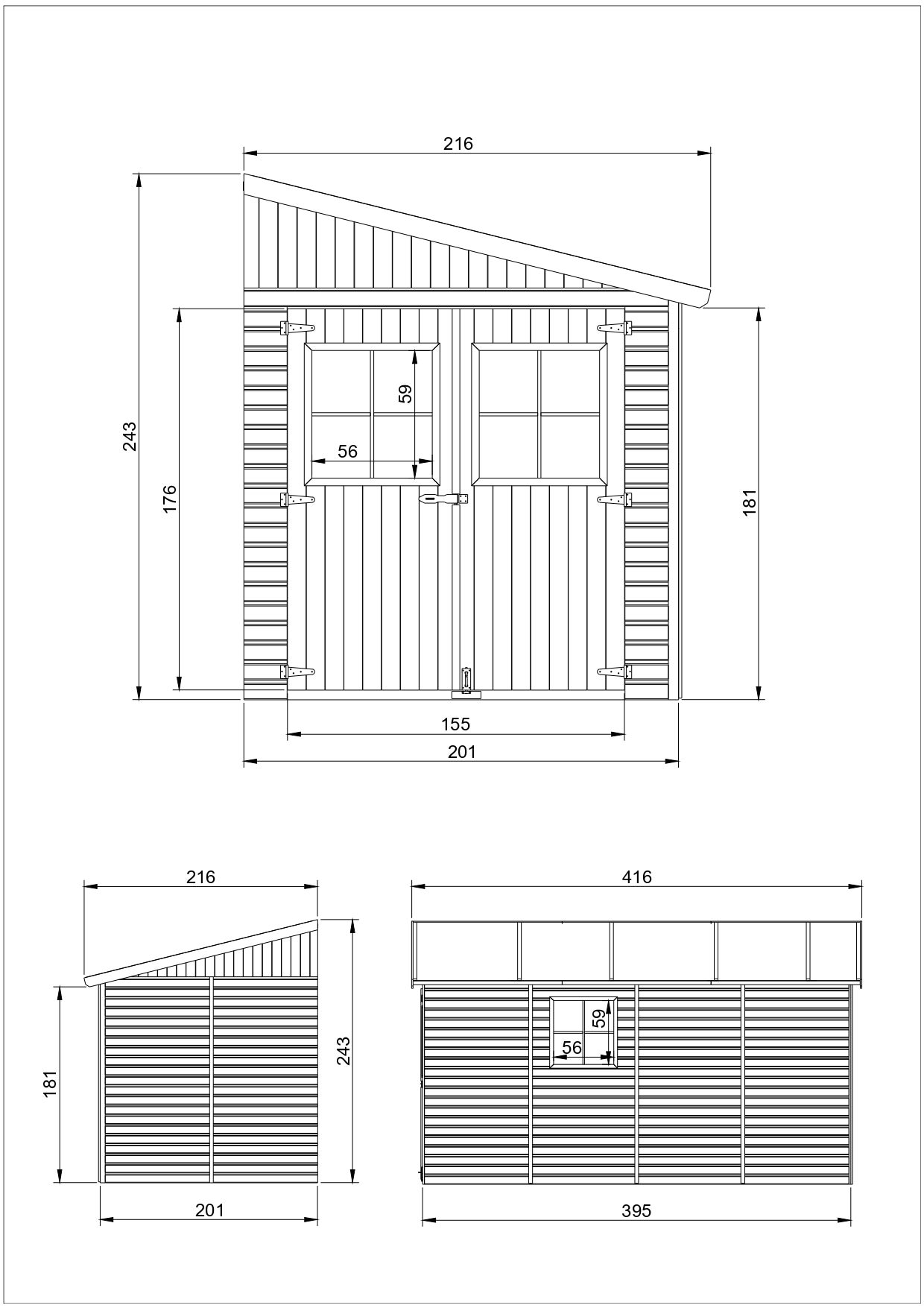 Abri de Jardin en Bois Naturel (sans paroi latérale) PLUS LES PLANCHERS IMPRÉGNÉ- H243x216x416 cm - TIMBELA M340+M340G - 8