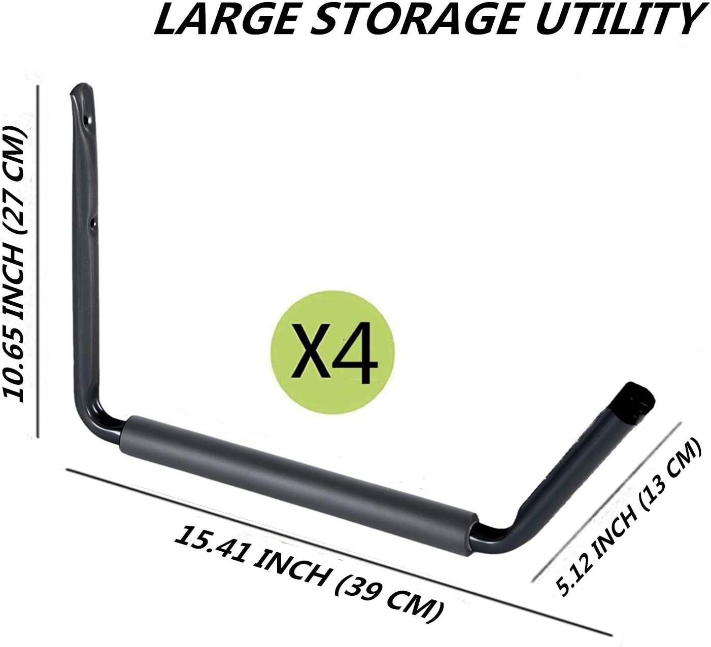 4 Crochets Muraux Jumbo Pour Garage - Support 22.7kg - Acier Tubulaire - Pour Vélos, Échelles, Kayak