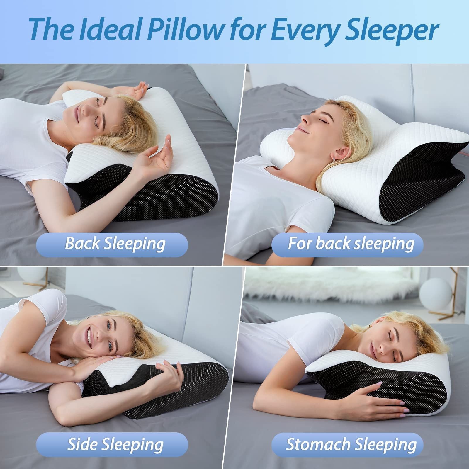Almohada cervical, alivia el dolor, almohada cervical ortopédica, viscoelástica, diseño ergonómico, doble altura. - 4