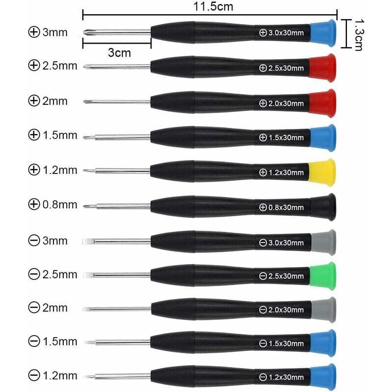 Zestaw 11 mini wkrętaków krzyżakowych z rowkiem magnetycznym do zegarków, okularów, biżuterii, komputerów, laptopów, urządzeń elektronicznych