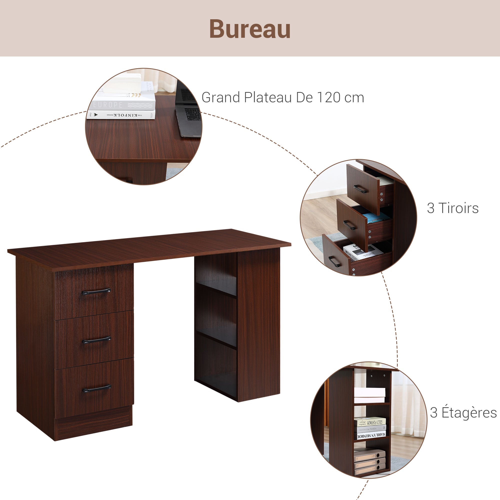 Bureau d'ordinateur panneau de particules HOMCOM - 4