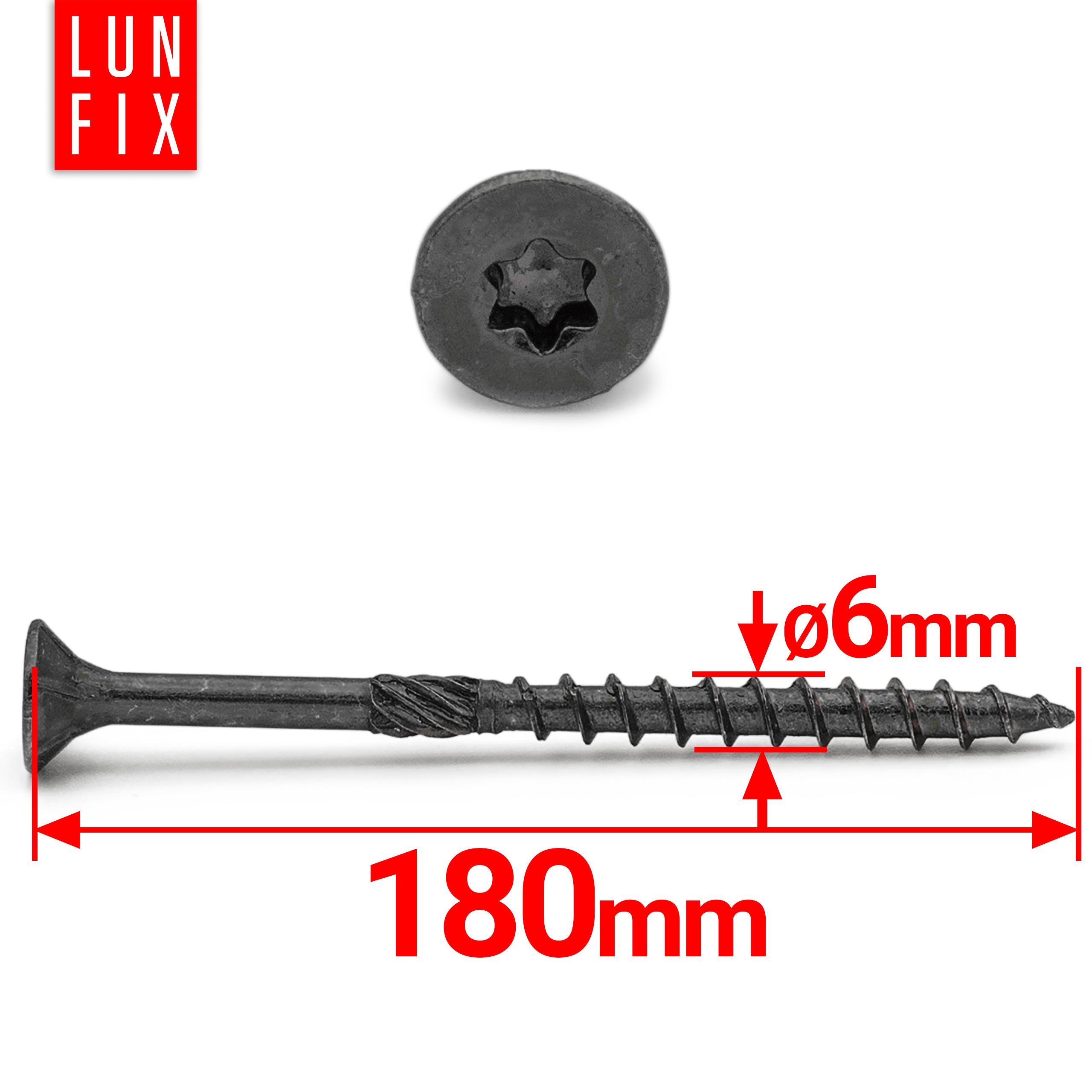 Wkręty ciesielskie czarne stożkowe 6x180mm 100szt. - 2