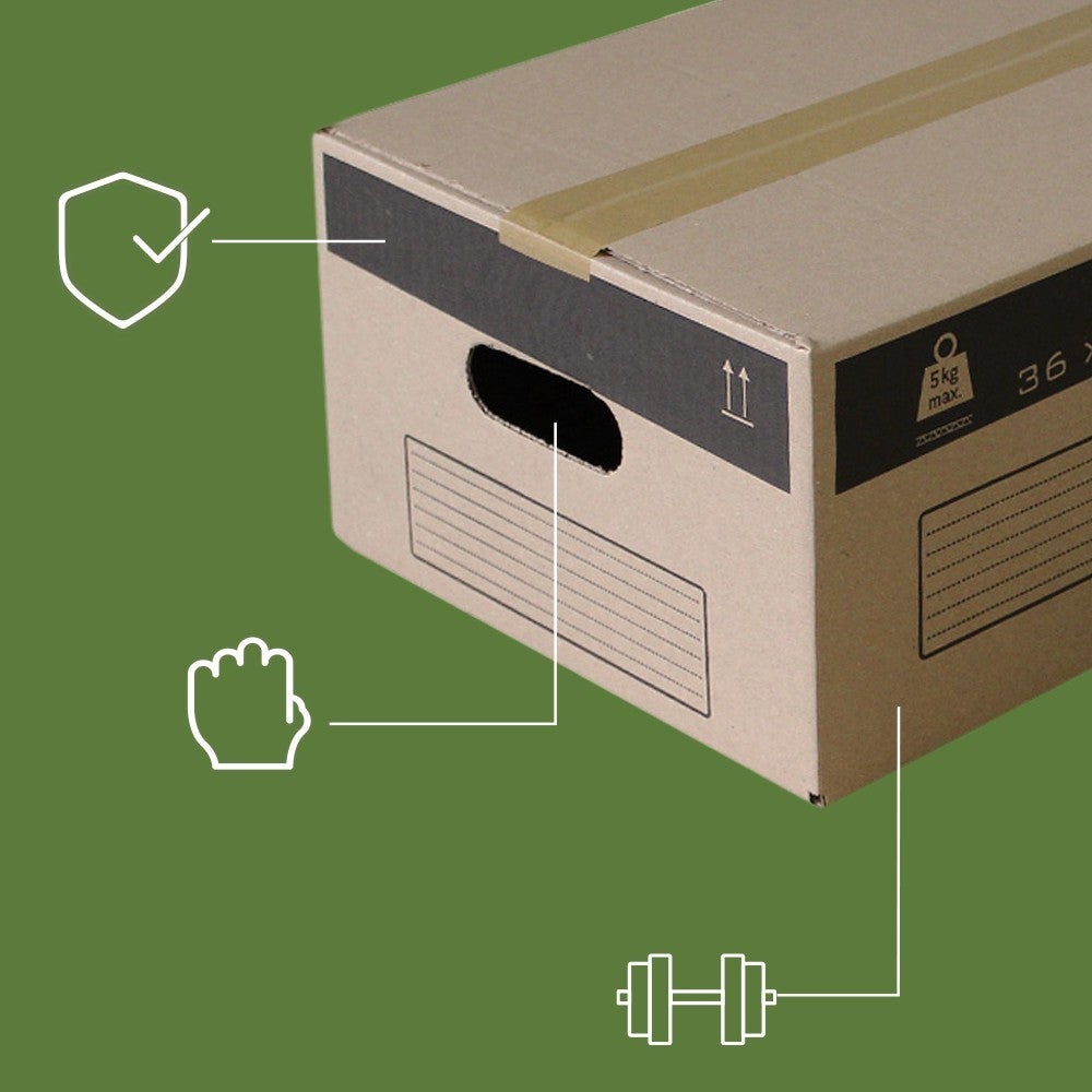 Pack and Move - Lot 20 cartons déménagement stockage S - 36 x 28 x 18 cm - Poignées renforcées - 1 adhésif offert - 4