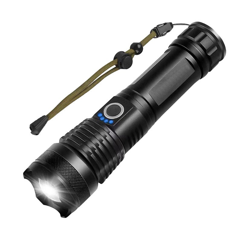 Niezwykle mocna, ładowalna latarka LED USB typu C, XHP70, regulowana, z zoomem, wodoodporna, idealna do biwakowania, wędrówek i nagłych wypadków.