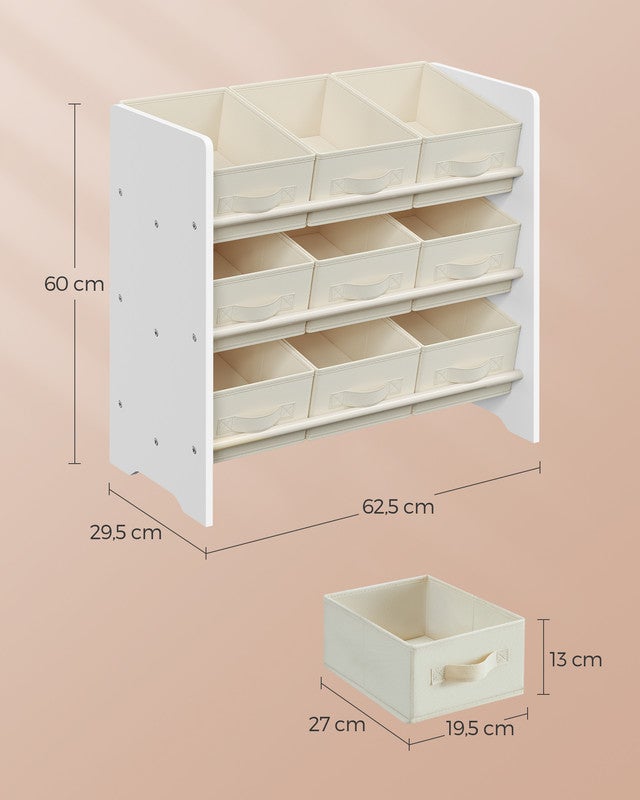 Étagère à Jouets pour Enfants, 9 Boîtes de Rangement en Tissu Non-tissé, Spacieuse, 29,5 x 62,5 x 60 cm, Blanc Nuage - 5