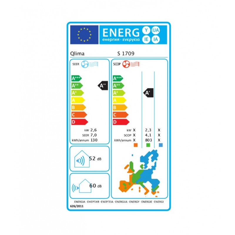 Condizionatore split – S1709 9 000 BTU (~2,6 kW) Inverter classe A++/A+ Wi‑Fi – Qlima - 2