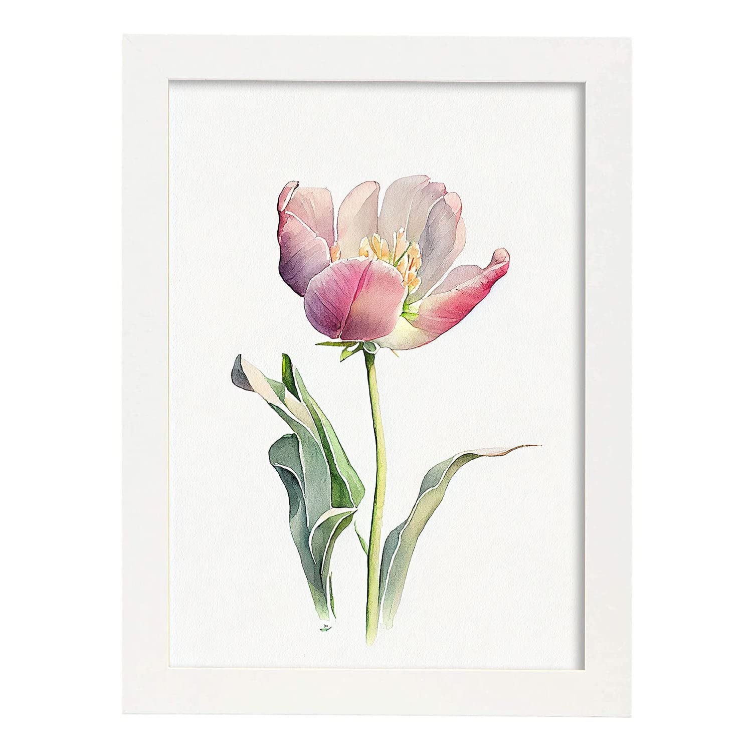 Nacnic poster de tulipán estilo nórdico ilustraciones de botánica con flores y plantas en acuarela diseño moderno y modelo 1 a3 con marco blancos