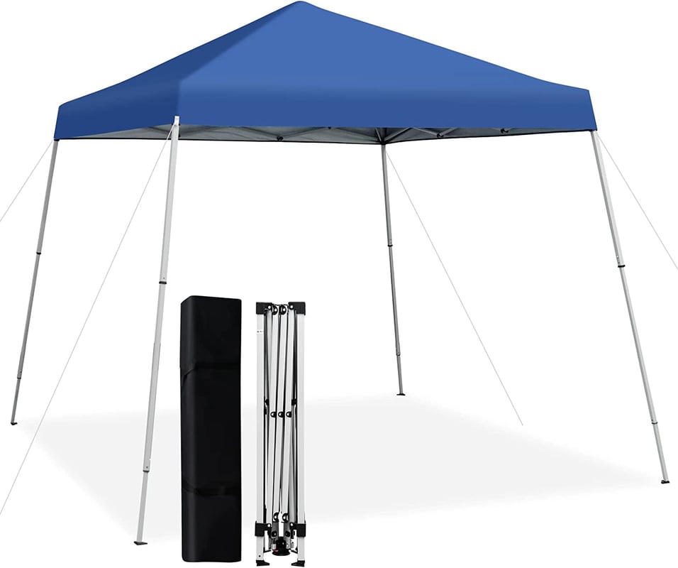 Składany pawilon ogrodowy, 3 x 3 m, ochrona przed promieniowaniem UV 50+, regulacja wysokości na 3 poziomach, na plażę, kemping, rynek (niebieski)