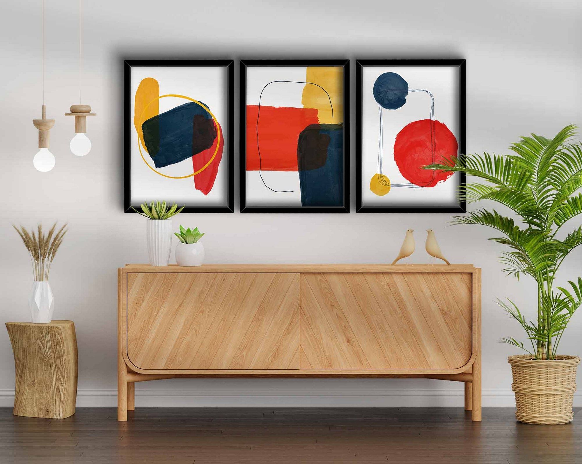 Set 3 tablouri 3P3853NISCT-005, roșu/muștar/bleumarin/alb, MDF, 38x53 cm 3buc