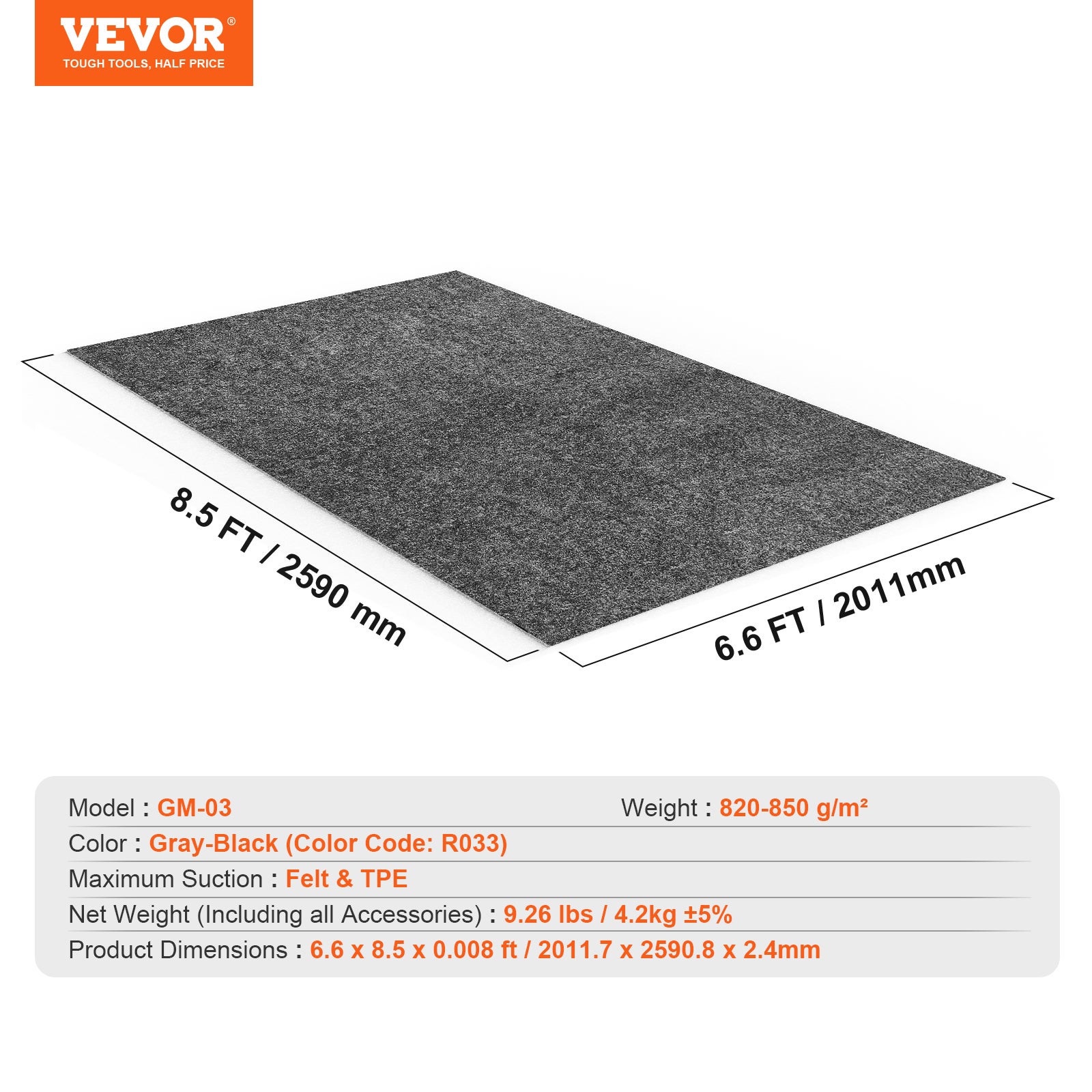 Tapis de Sol de Garage VEVOR 2011,7x2590,8x2,4 mm Tapis Protection Antidérapant Imperméable Eau Neige Pluie Boue Huile de Voitures avec,Divers Usages - 7