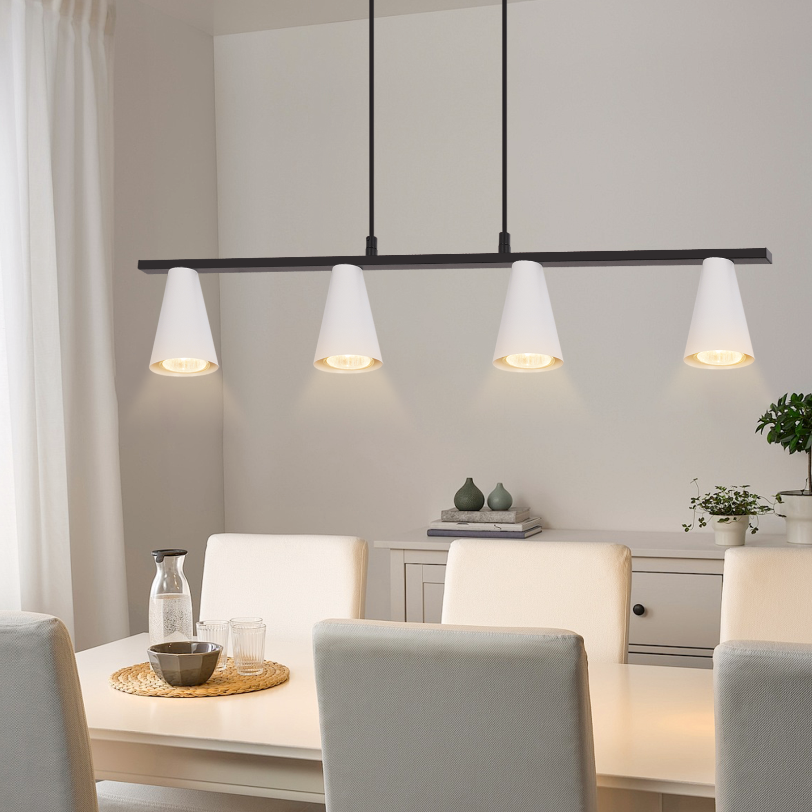 NETTLIFE Lampa wisząca do jadalni Lampa stołowa do jadalni 4 żarówki Biały metal GU10 Czarny Industrial Bez żarówki