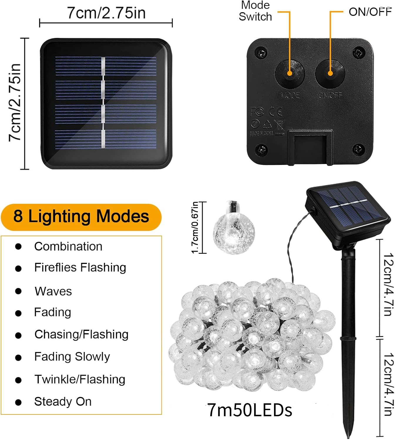 Guirlande lumineuse solaire étanche, boule à bulles de couleur chaude, idéale pour les fêtes de Noël, les mariages et les jardins, 7 m x 1,8 cm - 4