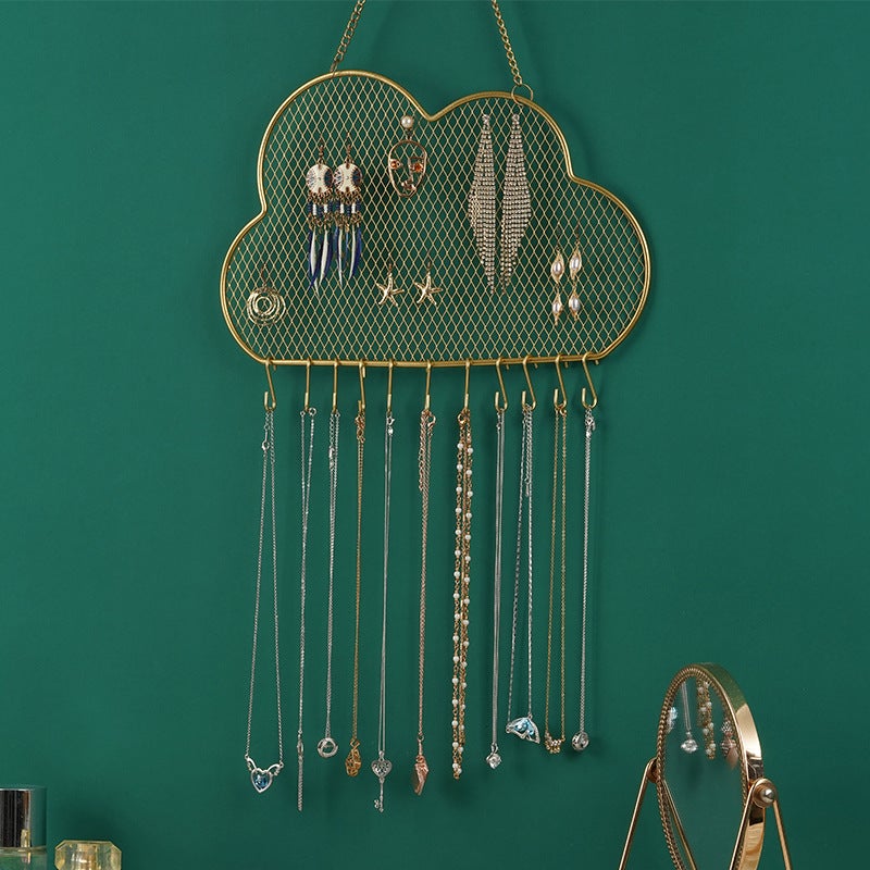 Organiseur de bijoux suspendu, présentoir mural en métal pour boucles d'oreilles et colliers,cadeau (Nuages) - 2
