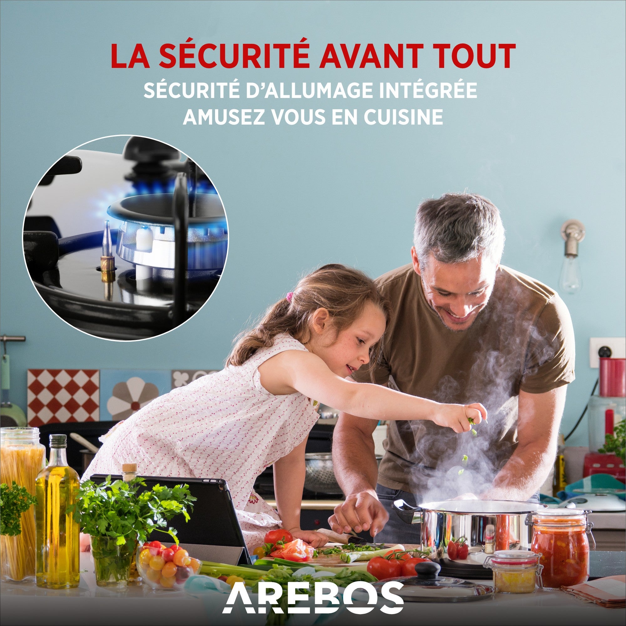 AREBOS Plaque de cuisson à gaz à 2 brûleurs – Design moderne, compatible gaz naturel et propane, sécurité intégrée, idéale pour toutes les cuisines - 7