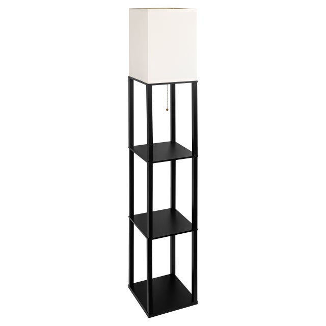 Lampa podłogowa Ganto E27 160cm IP20 z pólkami drewniana rattan stojąca czarna MasterLED