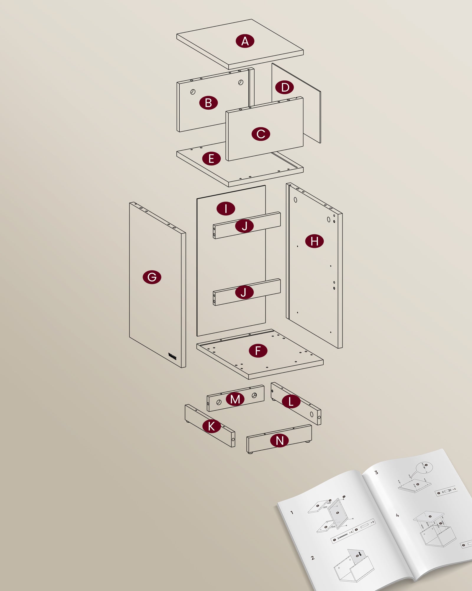 Table de Chevet Étroite, Table d’Appoint avec 2 Tiroirs et Compartiment Ouvert, Montage à Gauche ou à Droite, Beige Naturel et Blanc Nuage - 7