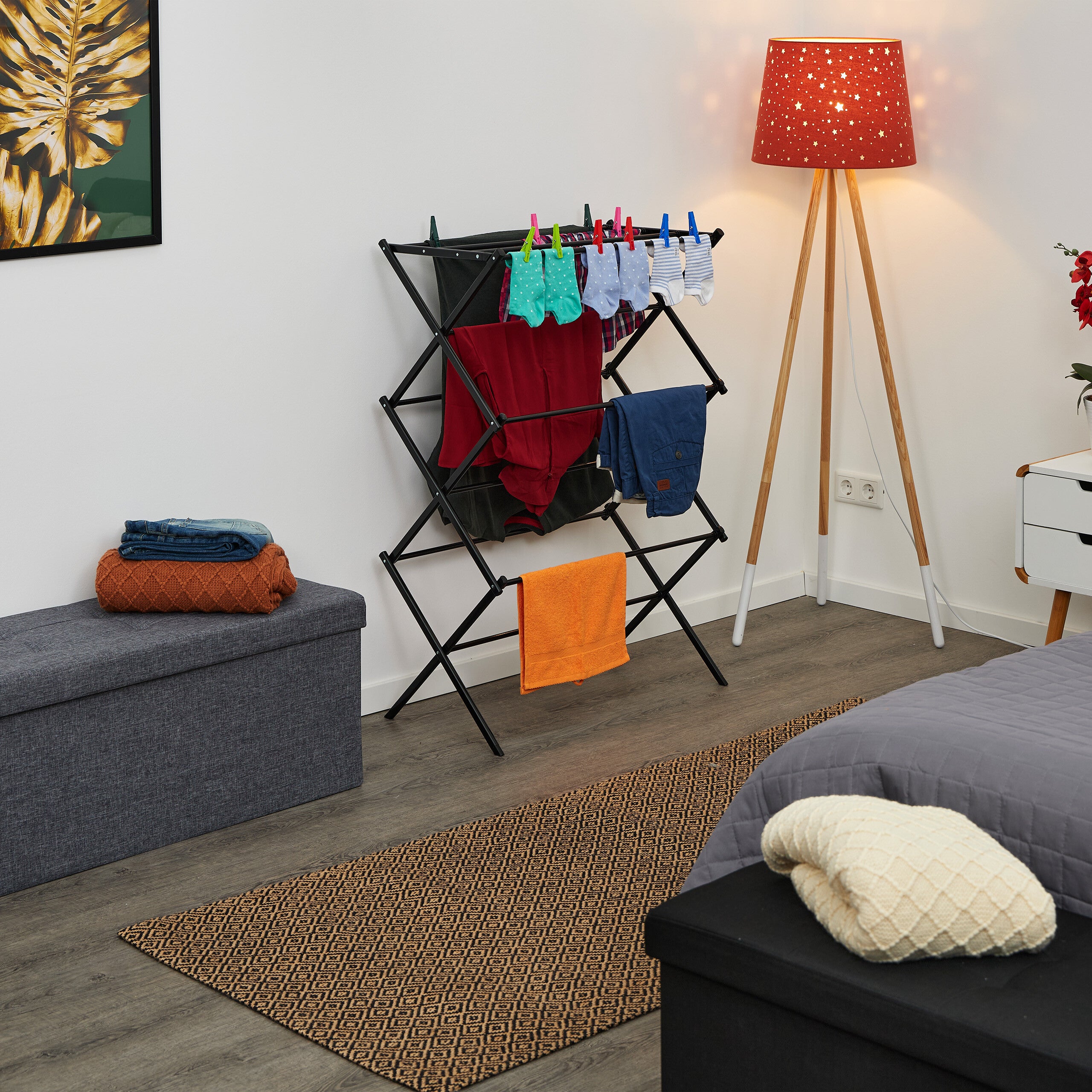 Étendoir à Linge Pliable Relaxdays - 11 Barres, 6 Niveaux, 105x73x37 Cm, Charge 25 Kg, Noir