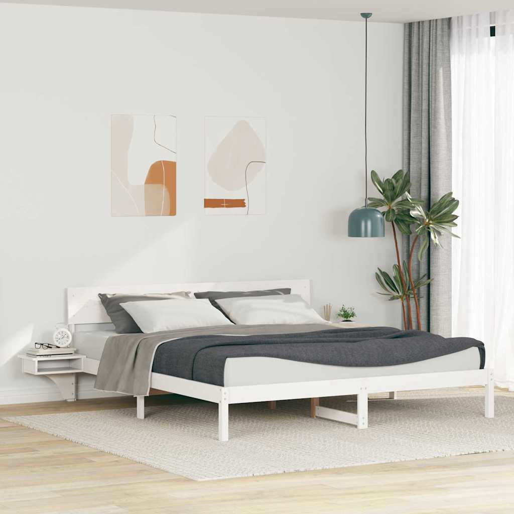 Ramka łóżka Z zagłówkiem Biały 200 x 200 cm Lite drewno sosnowe vidaXL