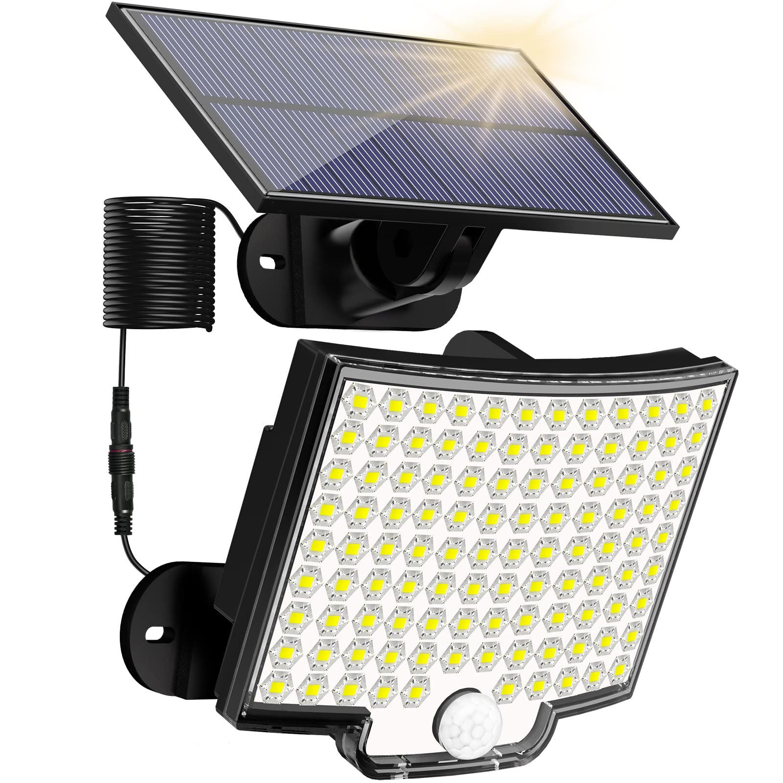 Zewnętrzne lampy solarne, 106 LED z czujnikiem ruchu solarnego, wodoszczelne kinkiety solarne IP65 zapewniające bezpieczeństwo