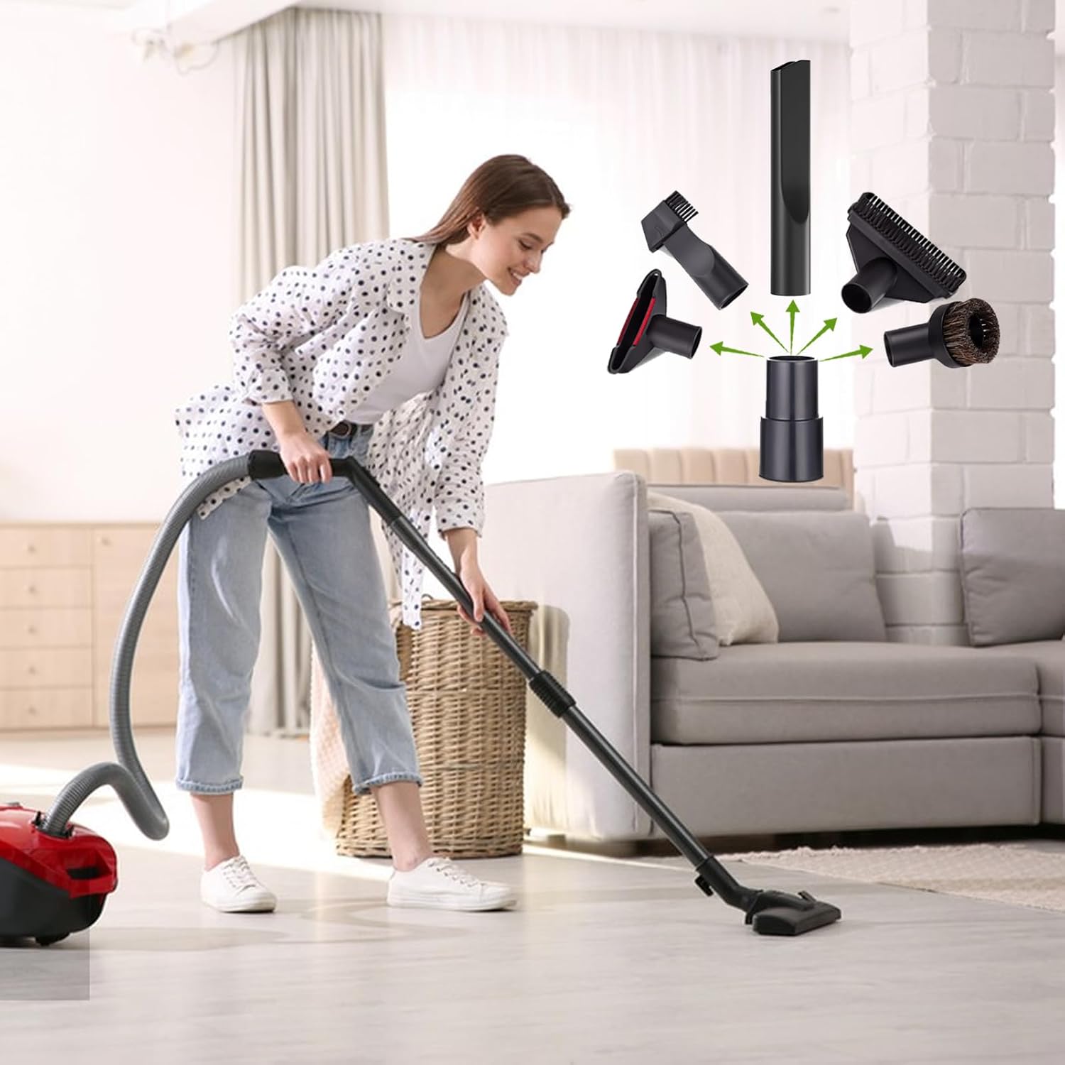 Ensemble d'accessoires pour aspirateur 7 pièces, buse d'aspirateur universelle avec suceur plat flexible de 58 cm, buse d'aspirateur universelle - 4