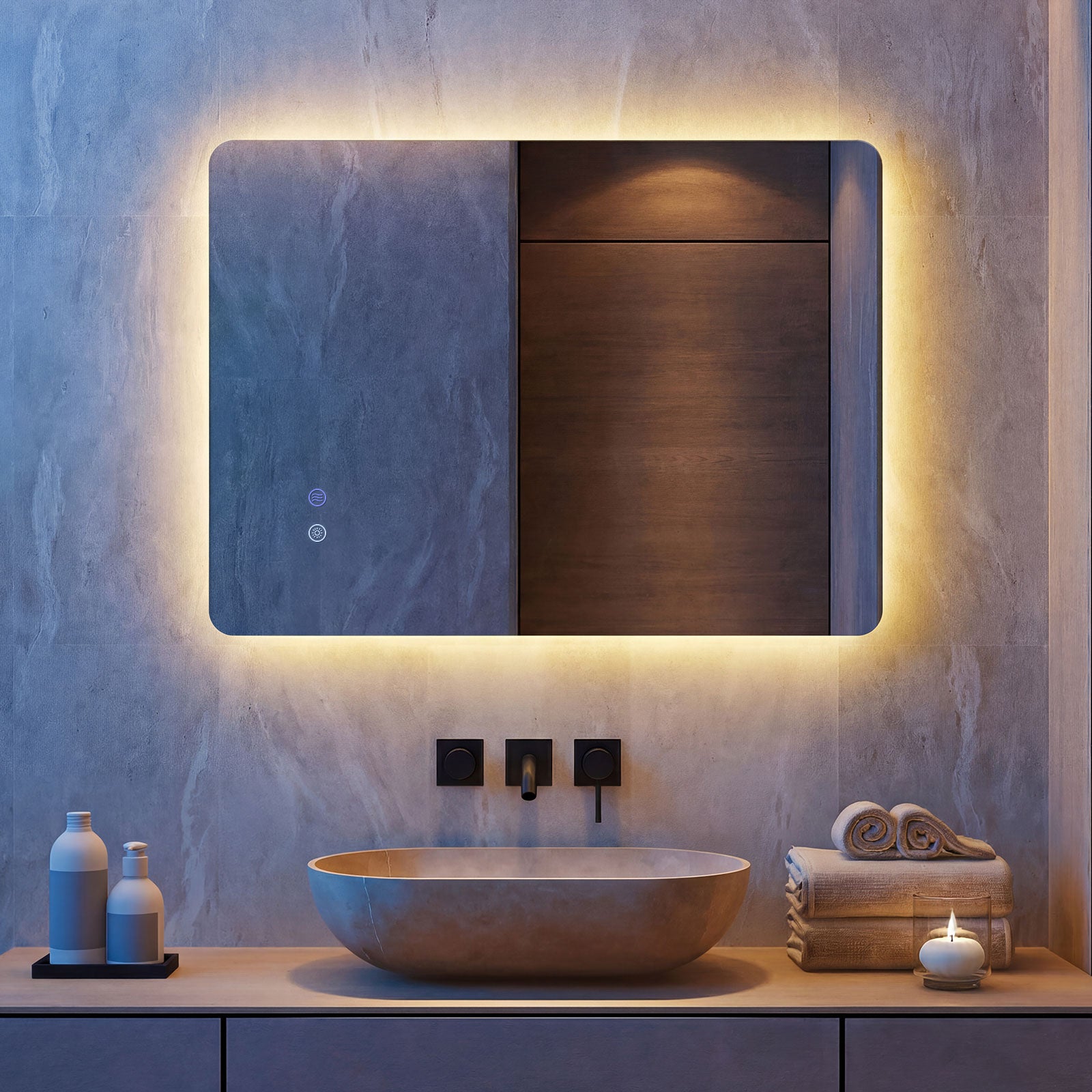 70 x 50 cm espejo rectangular con iluminación led, espejo de baño para montaje en pared con brillo ajustable, retroiluminado, táctil inteligente