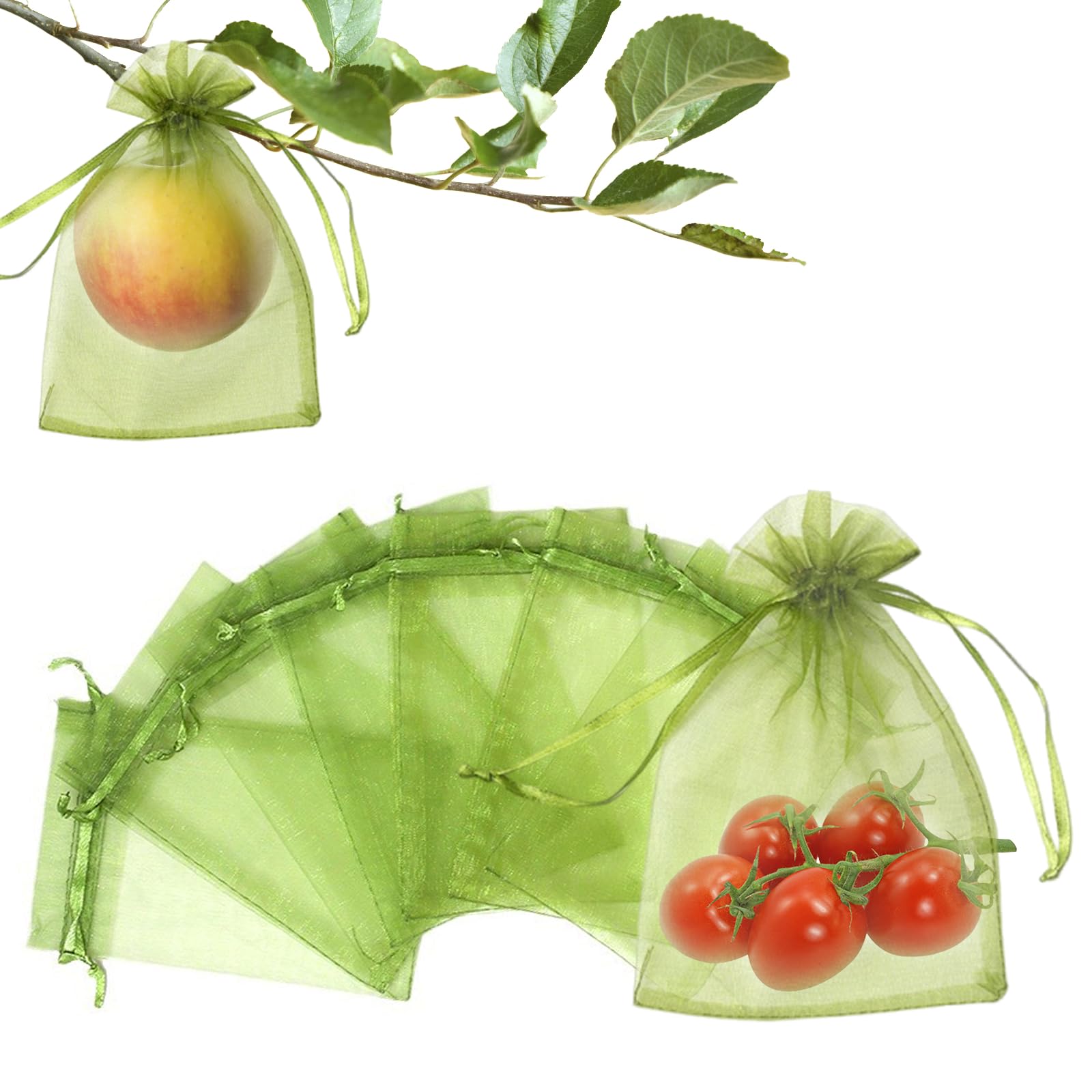 70 Sachets De Protection En Organza Pour Raisins/fruits - 30x20 Cm Avec Cordon - Vert - Neufs