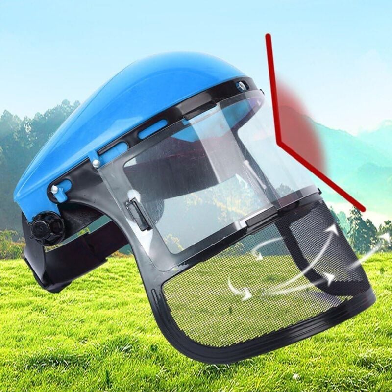 Casque de tondeuse à gazon, masque de protection en PVC monté sur la tête, masque intégral en maille pour tondeuse à gazon, protection forestière - 4