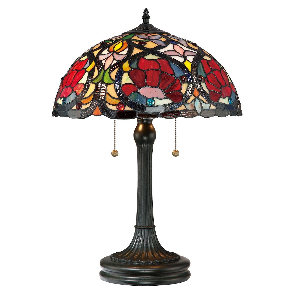 Lampa stołowa witrażowa w kwiaty Tiffany vintage Larissa E27 60W Quoizel
