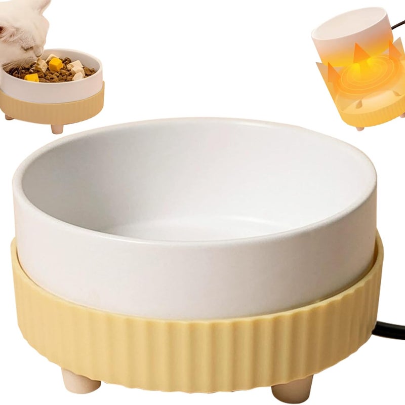 Podgrzewana miska dla psa, 350 ml, podgrzewana miska dla psów, kotów, królików, żółta.