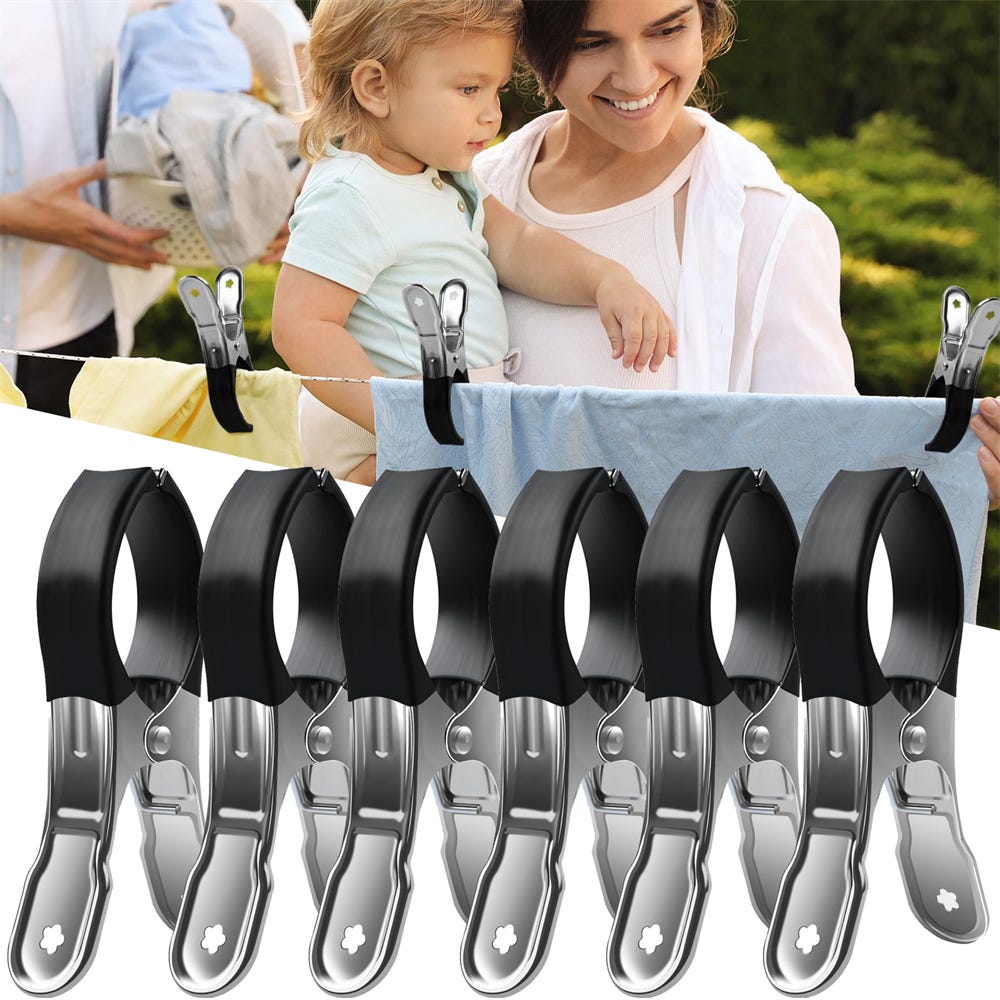 6 mollette nere, grandi mollette in metallo antivento per teli da spiaggia, con protezione in silicone adatte per l'asciugatura quotidiana dei vestiti | Leroy Merlin 6 mollette nere, grandi mollette in metallo antivento per teli da spiaggia, con protezione in silicone adatte per l'asciugatura quotidiana dei vestiti | Leroy Merlin