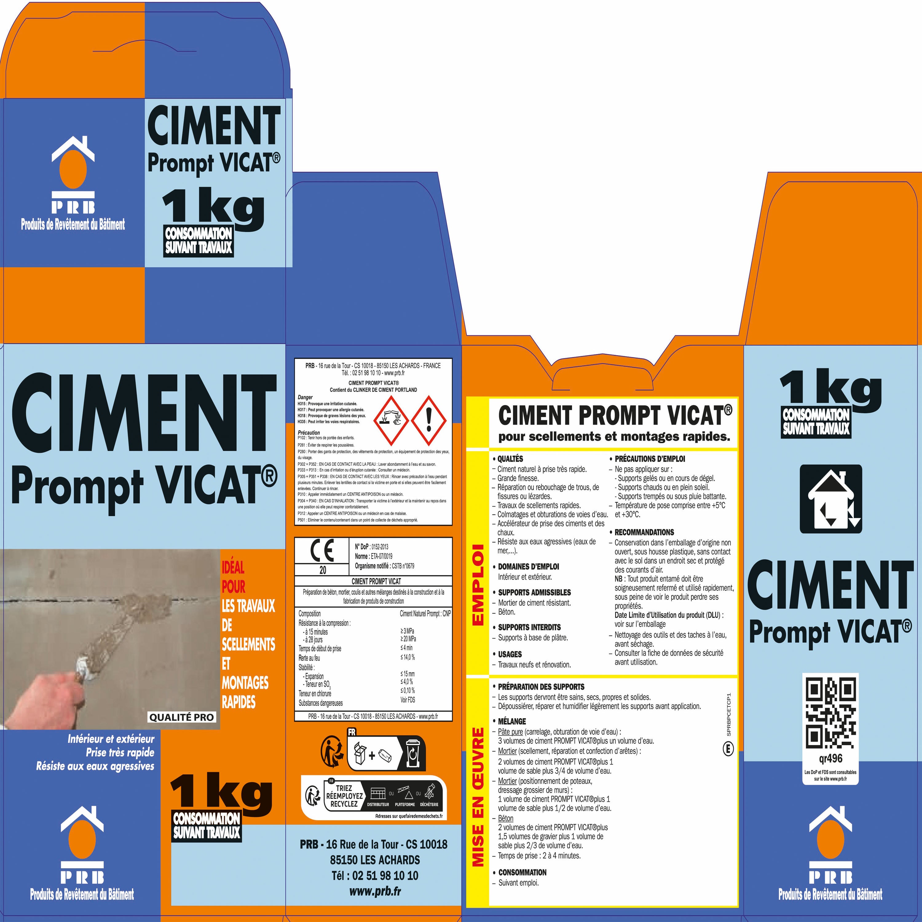 Ciment Prompt Naturel Vicat 1kg - Prise Ultra-Rapide, Haute Résistance Initiale - Idéal pour Réparations Express, Maçonnerie, Travaux de Construction - 2