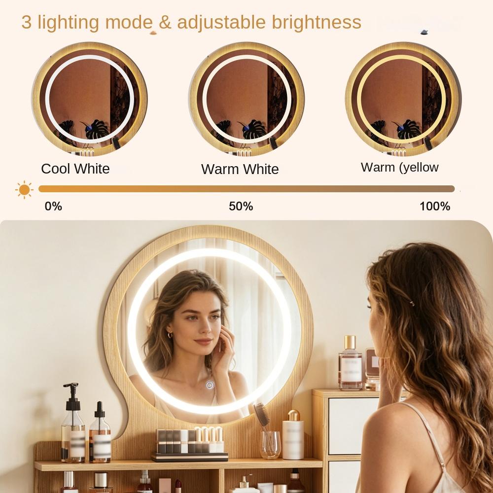 Coiffeuse LED avec miroir, table de maquillage en MDF effet bois, 2 tiroirs et tabouret, 80×40×135 cm - 5