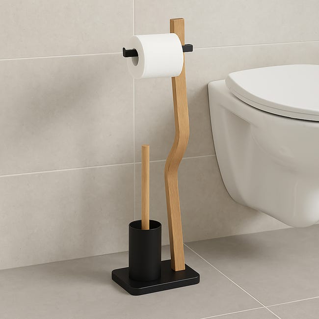 Piantana Portarotolo Carta Igienica Con Portascopino - Bianco E Bambù, 80.5x23x18cm, Autoportante, Con Ripiano Scovolino Bagno Wc Piantana Portarotolo Carta Igienica Con Portascopino - Bianco E Bambù, 80.5x23x18cm, Autoportante, Con Ripiano Scovolino Bagno Wc