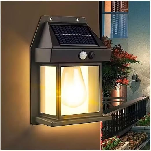 1x Szklana lampa ścienna solarna, wodoodporne oświetlenie zewnętrzne z czujnikiem ruchu