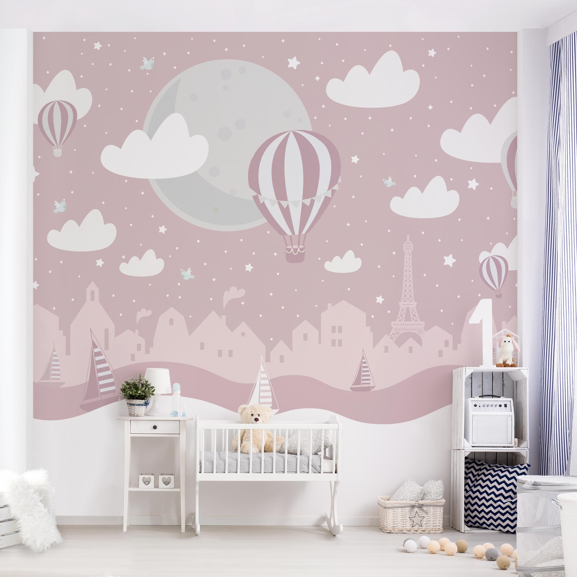 Papel pintado fotomural parís ilustración niños cielo estrellas 362 - habitación infantil salón dormitorio - tnt 288 x 288 cm adhesivo