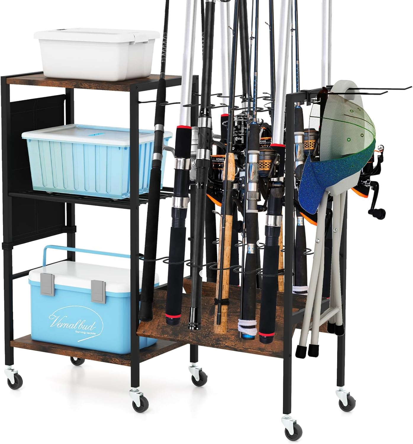 AUXPhome 1 paire de supports de rangement pour canne à pêche, support mural horizontal pour canne à pêche, organisateur de rangement pour garage, cabine et sous-sol, peut contenir jusqu'à 5 cannes