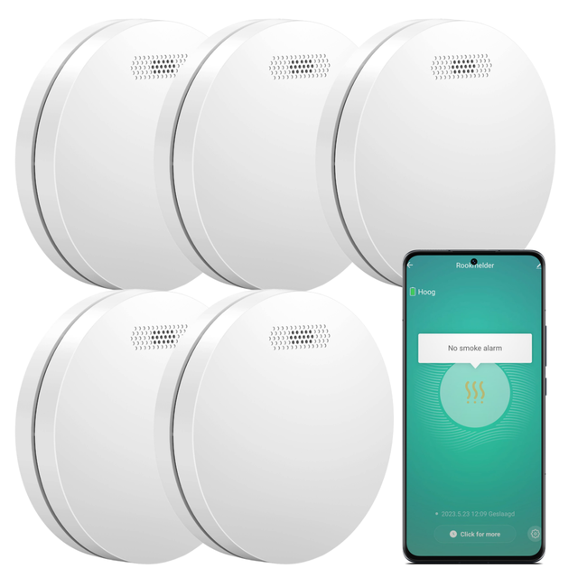 Aroha Smart Connect Rilevatore di Fumo WiFi - Batteria da 10 Anni, Sensore Fumo WiFi Con App Tuya & Smartlife - Allarme Anticendio - 5 pezzi